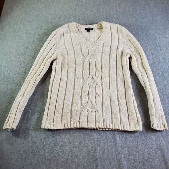 Lands End Sweater Womens XL 18-20 White Cable Knit Pullover - Picture 1 of 6
